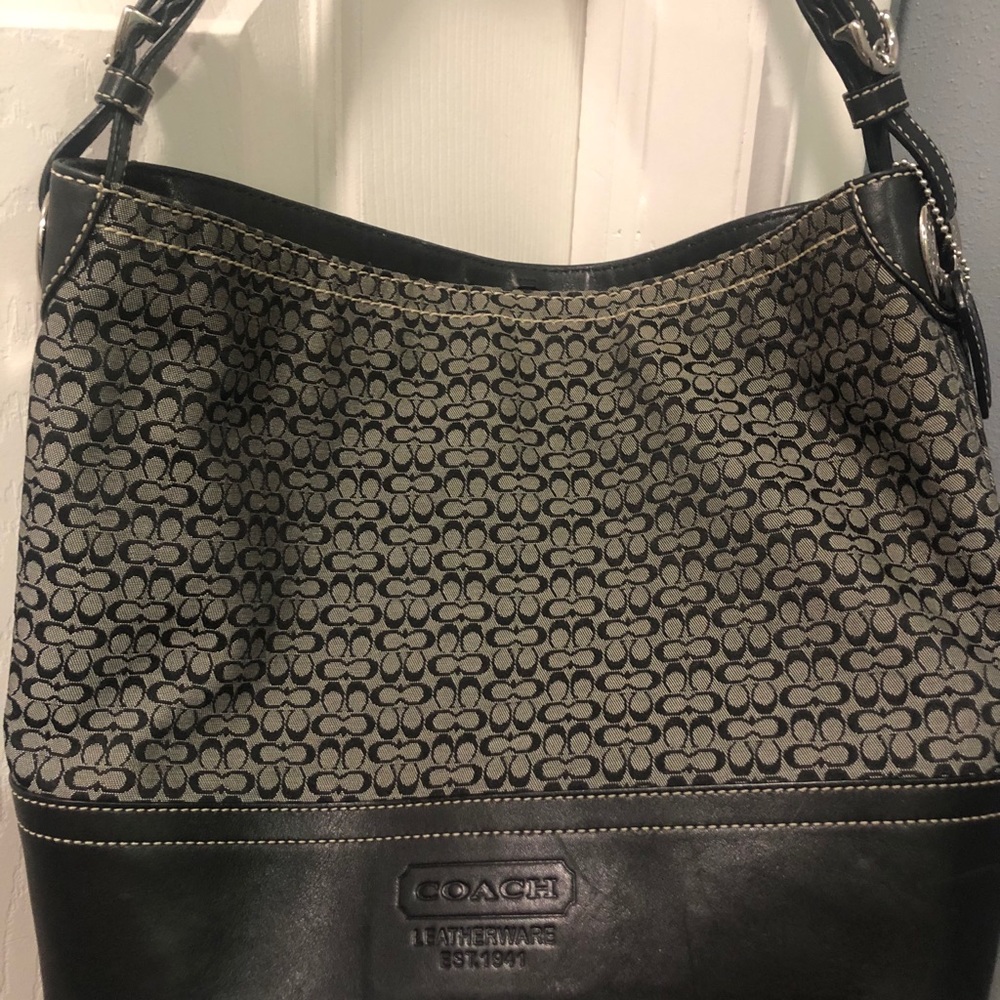 Coach leather and fabric logo purse